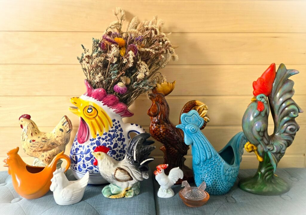 Collection of ceramic chickens